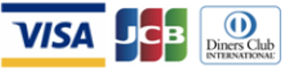 クレジットカードのロゴマーク。VISA、JCB、ダイナースクラブのロゴマーク。